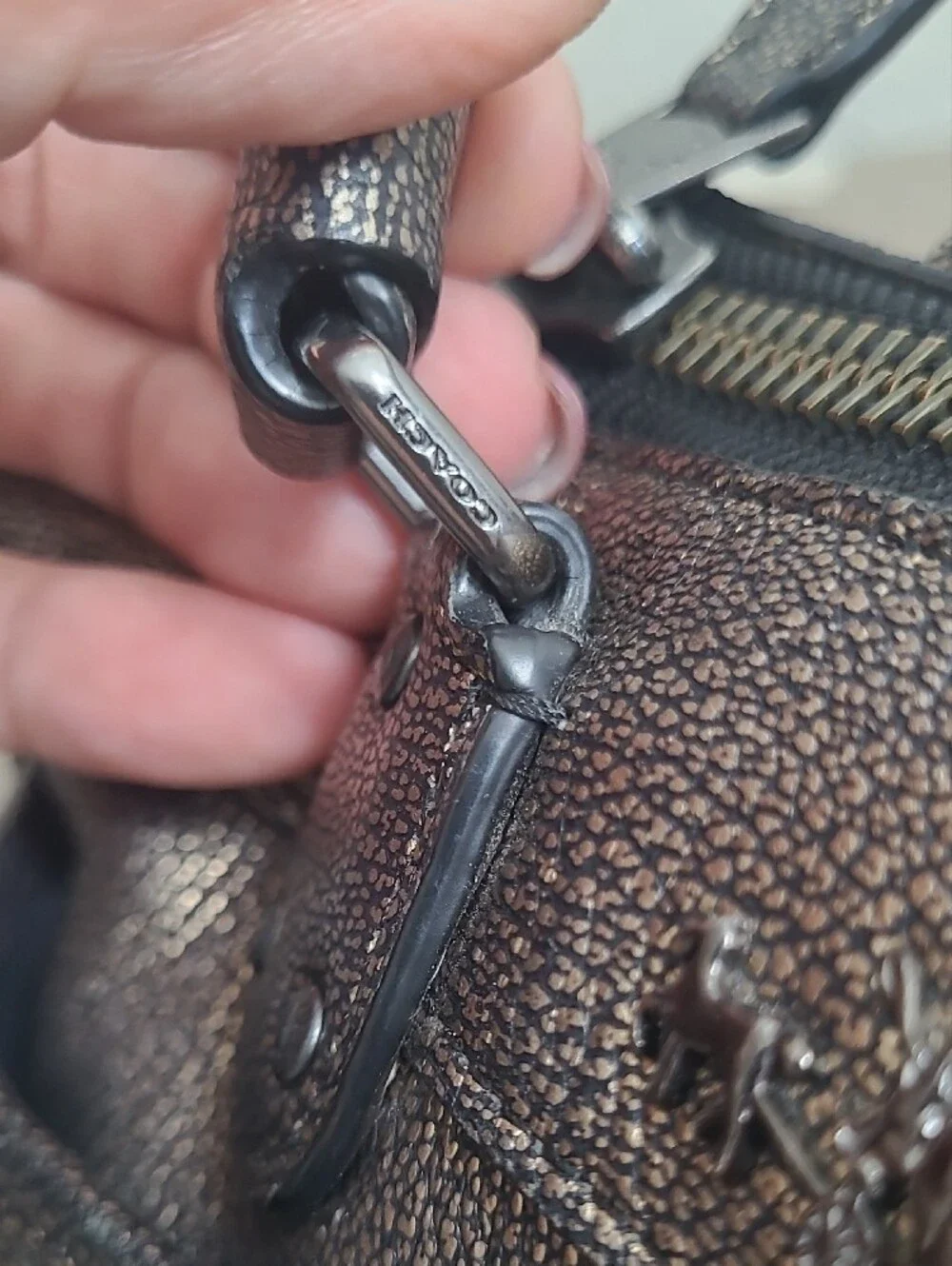 Coach Metallic Pewter Leather Satchel Handbag